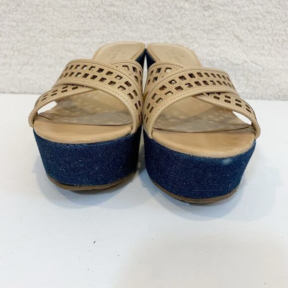 Kate Spade Wedge Sandals 8.5 M Meredith Denim and Tan Vacation Weekend Luxury - Picture 5 of 7